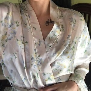 Vintage Christian Dior Silk Light Pink Floral Robe